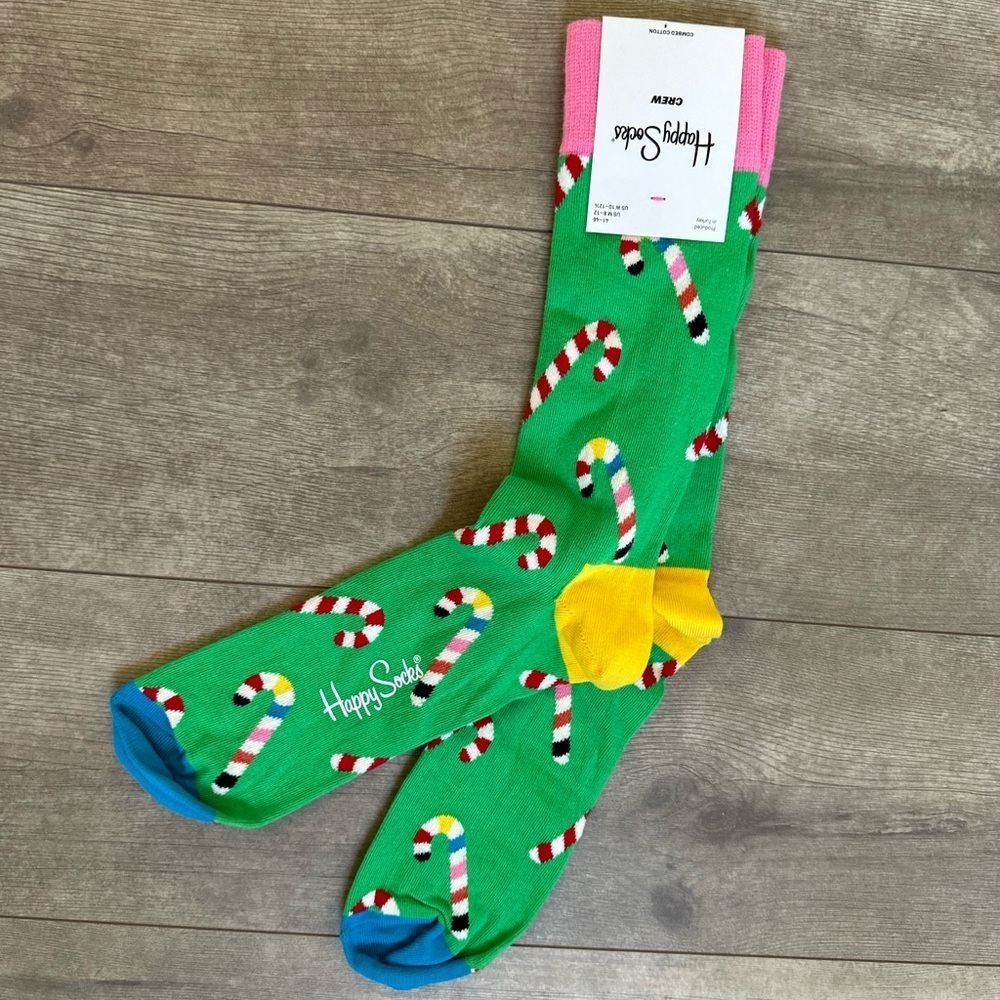 New Happy Socks Psychedelic Candy Cane Crew Socks Vibrant Holiday Christmas